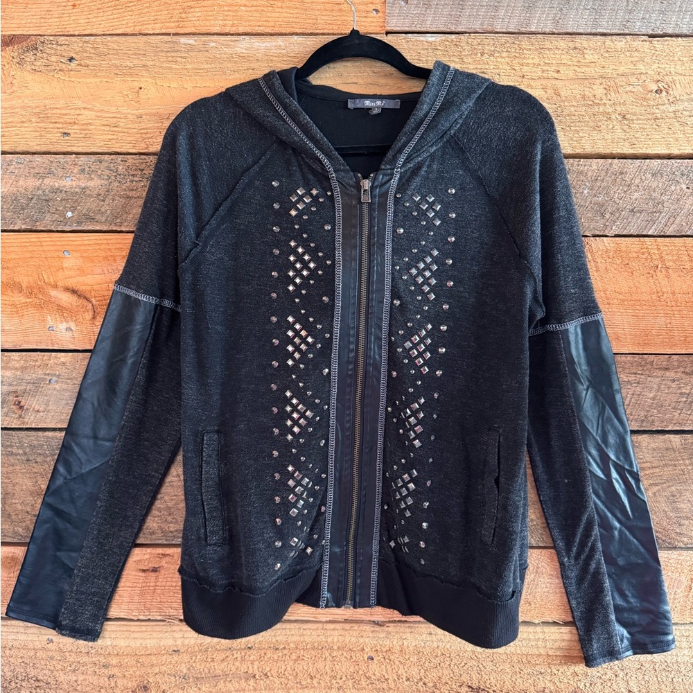 Miss Me Studded Leather Like Black Sleeved Jacket in Size L NWOT